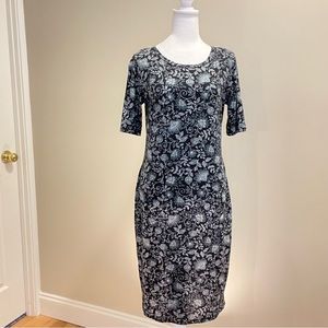 LuLaRoe Women’s Julia Dress Size M gorgeous black, green and grey floral design